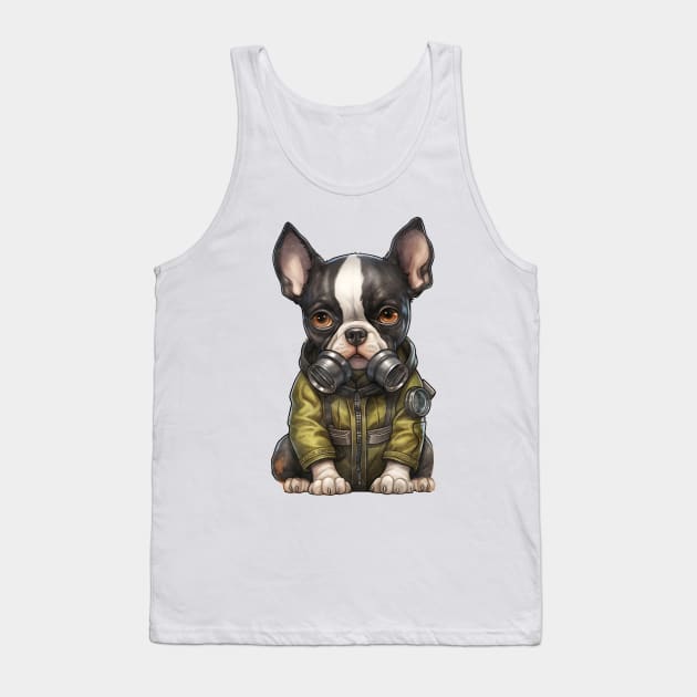 Boston Terrier Dog Wearing Gas Mask Tank Top by Chromatic Fusion Studio